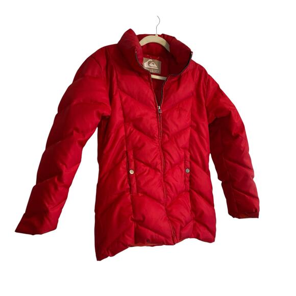 Vintage Quiksilver Red Puffer Down Full Zip Winter Ski Sports Coat Size Medium - Picture 3 of 16